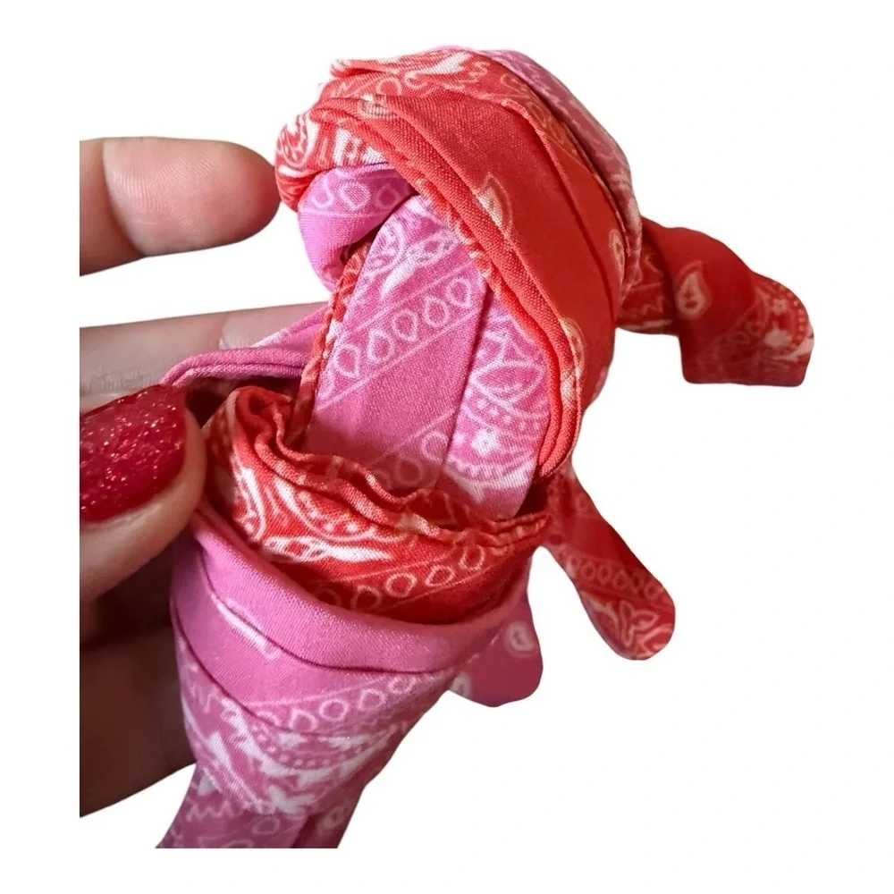 DANNIJO‎ X GB Ankle Wrap Pink Bandana Colorblock Bow Sandals 8 Tropical Vacay